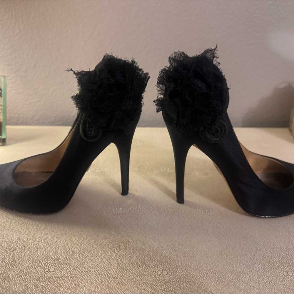 Badgley Mischka Black Heels with Floral Accent